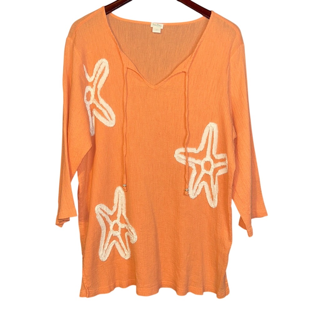 Sun Bay Starfish Gauze Tunic Coastal Beach Boho Women 2X Orange